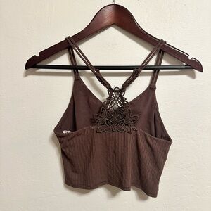 Aerie Women’s Ribbed Crop Top Bralette Adjustable Straps in Brown Small